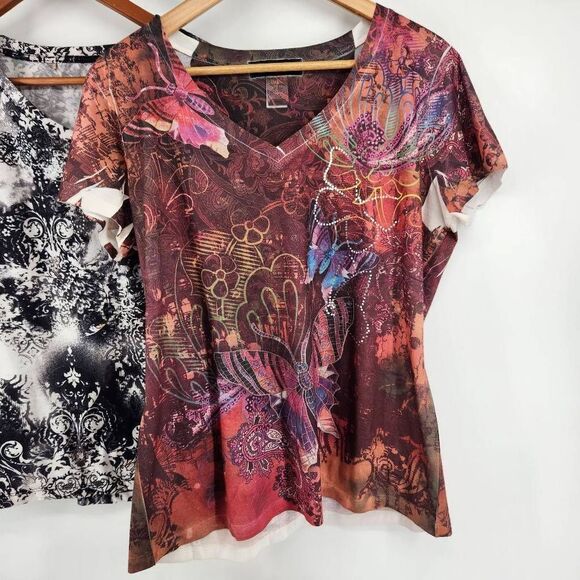 Women's Abstract Print Short Sleeve T-Shirt Blouses Women's Large Appropriate Be - Picture 3 of 8
